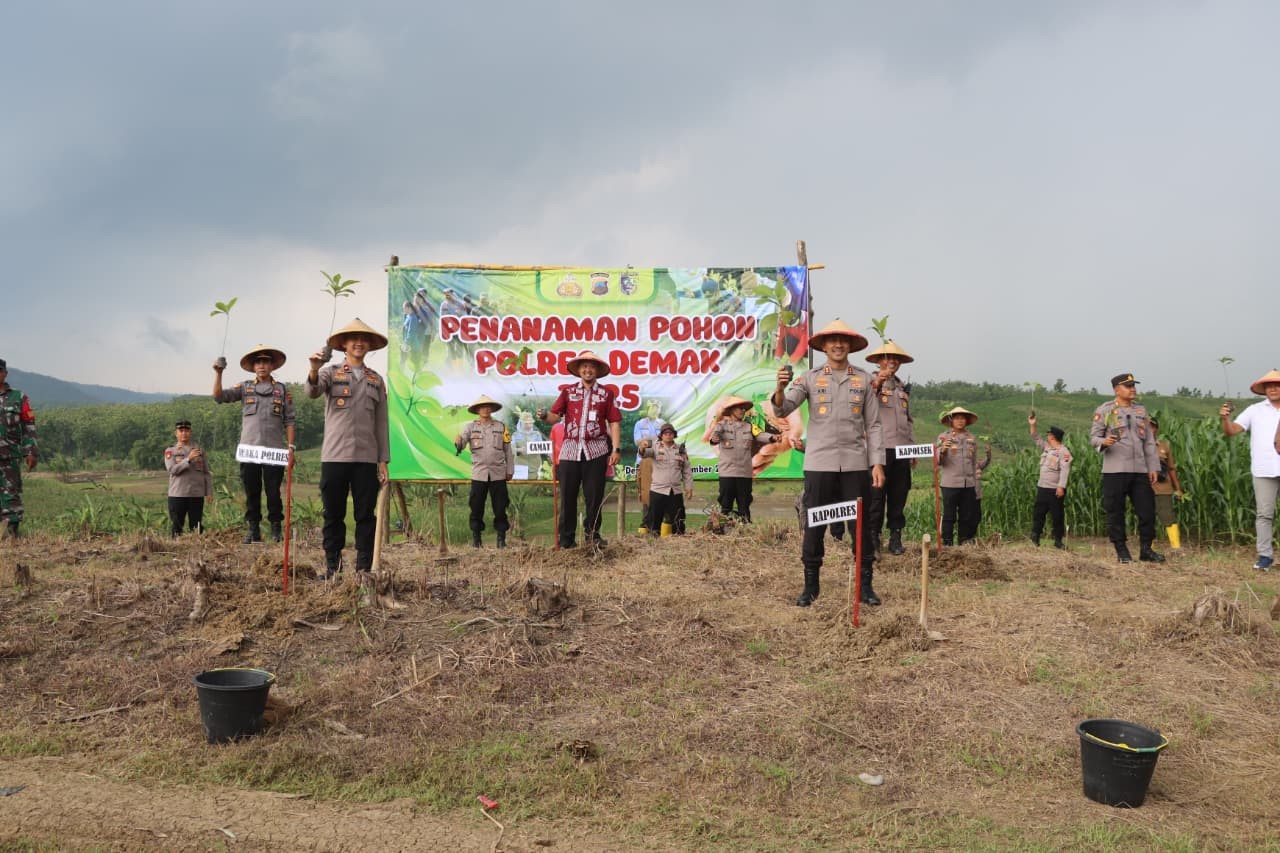Ratusan bibit pohon jati ditanam di lahan Perhutani Wonosekar Demak (foto: Pemkab Demak)