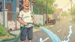 Bapak-bapak siram jalan (AI Generated/ Gemini)